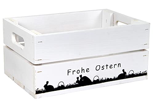 HW HOLZKISTEN-WELT Holzkiste Weiß mit Aufdruck Frohe Ostern Paarungszeit - Osterkiste Geschenkverpackung Präsentkorb Geschenk von HW HOLZKISTEN-WELT