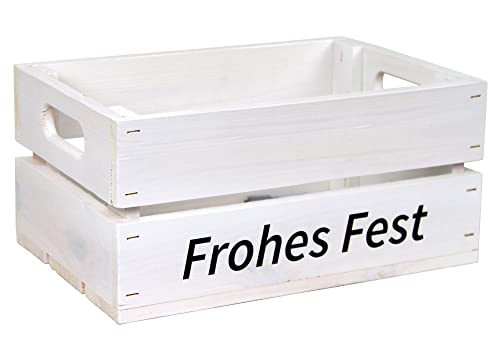 HW HOLZKISTEN-WELT Holzkiste Weiß mit Aufdruck Frohes Fest - Stiege Steige Geschenkverpackung Präsentkorb Geschenk von HW HOLZKISTEN-WELT