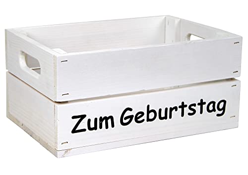 HW HOLZKISTEN-WELT Holzkiste Weiß mit Aufdruck Zum Geburtstag - Stiege Steige Geschenkverpackung Präsentkorb Geschenk von HW HOLZKISTEN-WELT