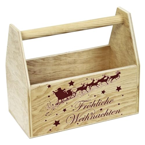 HW HOLZKISTEN-WELT Holzkiste mit Tragegriff mit Aufdruck Fröhliche Weihnachten Geschenkbox von HW HOLZKISTEN-WELT