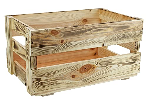 HW HOLZKISTEN-WELT Weinkiste Geflammt zur Aufbewahrung Dekoration 48x30,5x25,5cm - Weinstiege Weinsteige Kiste Obstkiste Präsentkorb Geschenk von HW HOLZKISTEN-WELT