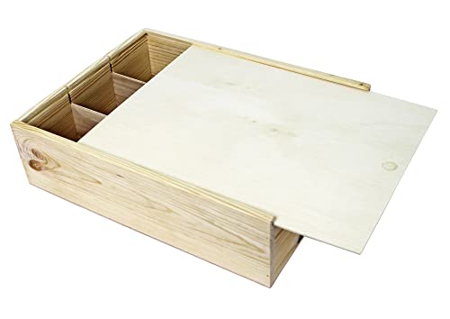 HW HOLZKISTEN-WELT Weinkiste Schiebedeckel Teiler 3 Flaschen 36x28x11,5cm - Holzkiste Weinbox Weinverpackung Kiste Deckel von HW HOLZKISTEN-WELT