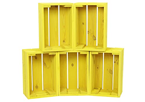 HW HOLZKISTEN-WELT Holzkiste 5er Set Gelb ohne Aufdruck - Stiege Steige Geschenkverpackung Präsentkorb Geschenk von HW HOLZKISTEN-WELT