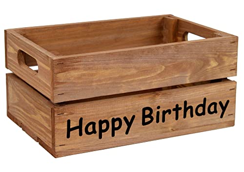 Holzkiste Braun mit Aufdruck Happy Birthday - Stiege Steige Geschenkverpackung Präsentkorb Geschenk von HW HOLZKISTEN-WELT