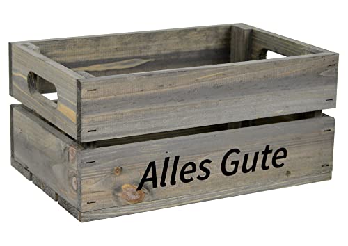 HW HOLZKISTEN-WELT Holzkiste Hellgrau mit Aufdruck Alles Gute - Stiege Steige Geschenkverpackung Präsentkorb Geschenk von HW HOLZKISTEN-WELT