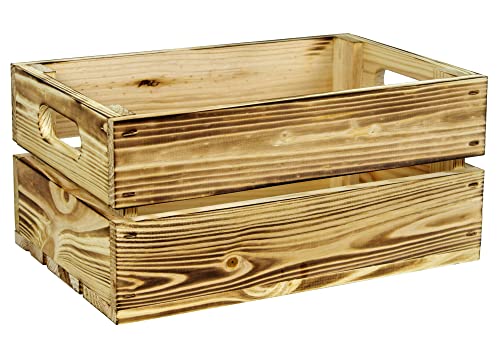 HW HOLZKISTEN-WELT Holzkiste Natur Geflammt ohne Aufdruck - Stiege Steige Geschenkverpackung Präsentkorb Geschenk von HW HOLZKISTEN-WELT