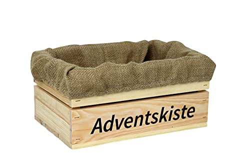 HW HOLZKISTEN-WELT Holzkiste Natur mit Aufdruck Adventskiste mit Juteeinlage - Stiege Steige Geschenkverpackung Präsentkorb Geschenk von HW HOLZKISTEN-WELT