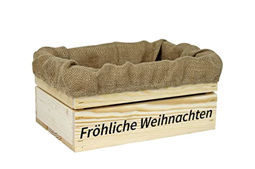 Holzkiste Natur mit Aufdruck Fröhliche Weihnachten mit Juteeinlage - Stiege Steige Geschenkverpackung Präsentkorb Geschenk von HW HOLZKISTEN-WELT