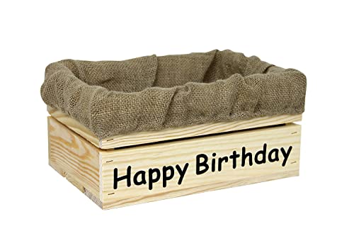 Holzkiste Natur mit Aufdruck Happy Birthday mit Juteeinlage - Stiege Steige Geschenkverpackung Präsentkorb Geschenk von HW HOLZKISTEN-WELT