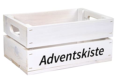 HW HOLZKISTEN-WELT Holzkiste Weiß mit Aufdruck Adventskiste - Stiege Steige Geschenkverpackung Präsentkorb Geschenk von HW HOLZKISTEN-WELT