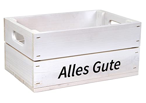 HW HOLZKISTEN-WELT Holzkiste Weiß mit Aufdruck Alles Gute - Stiege Steige Geschenkverpackung Präsentkorb Geschenk von HW HOLZKISTEN-WELT