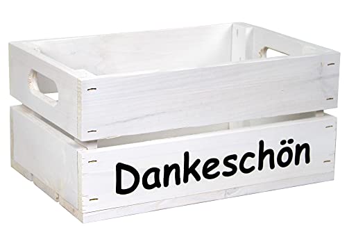 HW HOLZKISTEN-WELT Holzkiste Weiß mit Aufdruck Dankeschön - Stiege Steige Geschenkverpackung Präsentkorb Geschenk von HW HOLZKISTEN-WELT