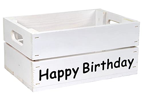 Holzkiste Weiß mit Aufdruck Happy Birthday - Stiege Steige Geschenkverpackung Präsentkorb Geschenk von HW HOLZKISTEN-WELT