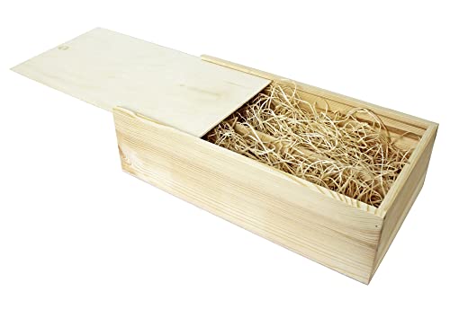 HW HOLZKISTEN-WELT Weinkiste Schiebedeckel Holzwolle Teiler 2 Flaschen 36x19,5x11,5cm - Holzkiste Weinbox Weinverpackung Kiste Deckel von HW HOLZKISTEN-WELT