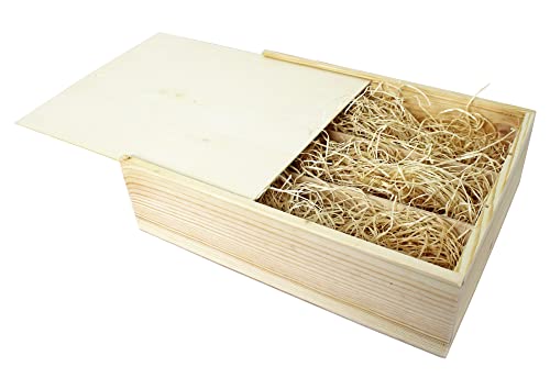 HW HOLZKISTEN-WELT Weinkiste Schiebedeckel Holzwolle Teiler 3 Flaschen 36x28x11,5cm - Holzkiste Weinbox Weinverpackung Kiste Deckel von HW HOLZKISTEN-WELT