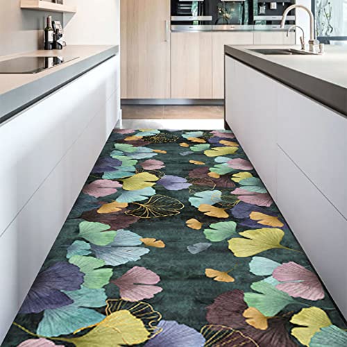 Teppich Wohnzimmer Grau Kinderzimmer Carpet Extra Langer Eingangsteppich mit Buntem Ginkgo-Blätter-Muster, Landhausschicker Bodenteppich, für Flur Veranda Büro Hotel Club (Size : 1.25X3m/4.1X9.8ft) von HWBB