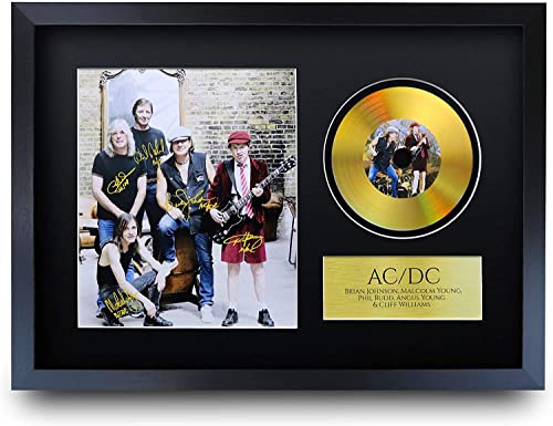 HWC Trading A3 FR ACDC Rock Music Malcolm Angus Young Brian Johnson signiertes Autogrammbild mit goldener Scheibe, Bild für Musik-Memorabilia-Fans, A3, gerahmt von HWC Trading