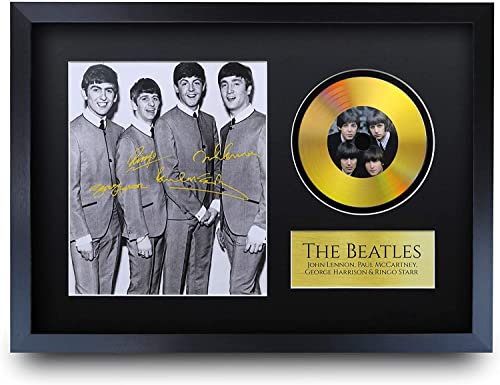 HWC Trading A3 FR Beatles John Lennon Paul McCartney George Harrison Ringo Starr Geschenke Autogramm Bild mit einem Gold-Disk-Image-Druck für Music Memorabilia Fans Signed - A3 Eingerahmt von HWC Trading