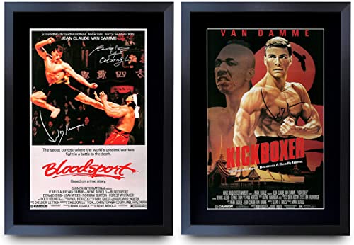 HWC Trading A3 FR BloodSport & Kickboxer Collection Jean-Claude Van Damme gedrucktes Poster, signiertes Autogrammbild für Film-Fans – A3 gerahmt von HWC Trading