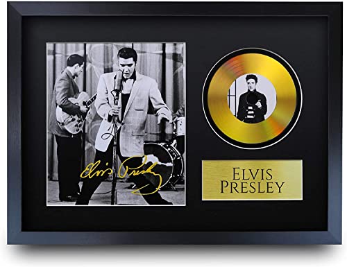 HWC Trading A3 FR Elvis Presley Geschenke Autogramme Bild mit einem Gold-Disk-Image-Druck für Music Memorabilia Fans Signed - A3 Eingerahmt von HWC Trading