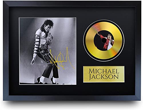 HWC Trading A3 FR Michael Jackson MJ King of Pop Geschenke Autogramme Bild mit einem Gold-Disk-Image-Druck für Music Memorabilia Fans - A3 Eingerahmt von HWC Trading