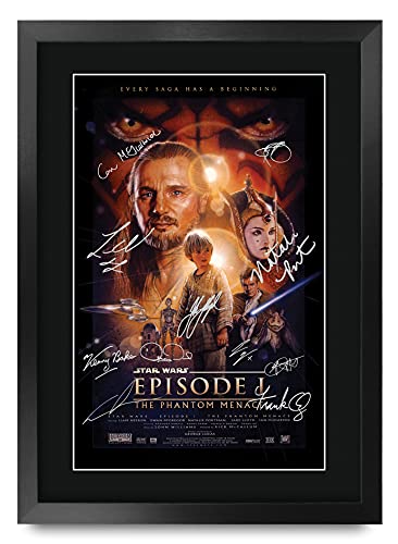 HWC Trading A3 FR Star Wars Episode I Die dunkle Bedrohung Die Darsteller Liam Neeson Ewan McGregor Geschenke Printed Poster Autogramm Bild für Film-Memorabilia Fans - A3 Eingerahmt von HWC Trading