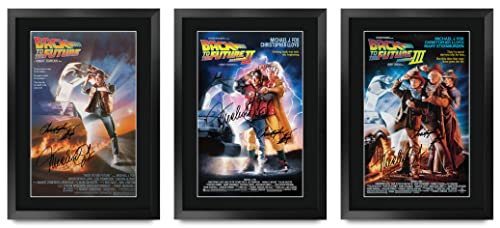 HWC Trading A3 FR Zurück in die Zukunft Complete Collection Movie Poster Cast Signed Geschenk gerahmt Printed Autogramm Christopher Lloyd Michael J Fox-Geschenke Fotobildanzeige drucken von HWC Trading