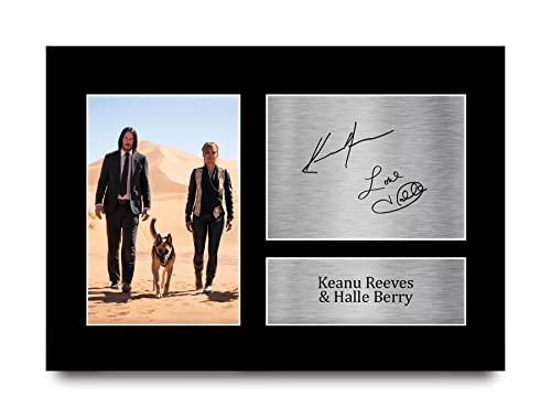 HWC Trading A4 Keanu Reeves & Halle Berry John Wick Geschenke Geducktes Signiertes Autogramm Foto für Fans von Film Memorabilien - A4 von HWC Trading