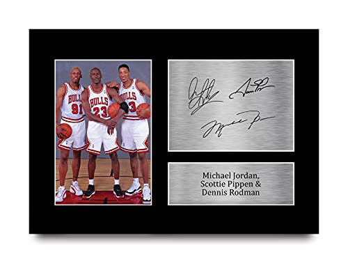HWC Trading A4 Michael Jordan Dennis Rodman and Scottie Pippen Chicago Bulls Geschenke Gedruckt, Signiert Autogramm Bild für Basketball-Erinnerungsstücke-Fans von HWC Trading