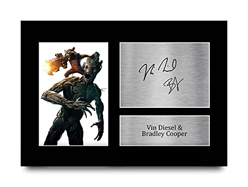 HWC Trading A4 Vin Diesel & Bradley Cooper Guardians of the Galaxy Groot & Rocket Geschenke Gedruckt, Signiert Autogramm Bild Für Film-Erinnerungsstücke-Fans von HWC Trading