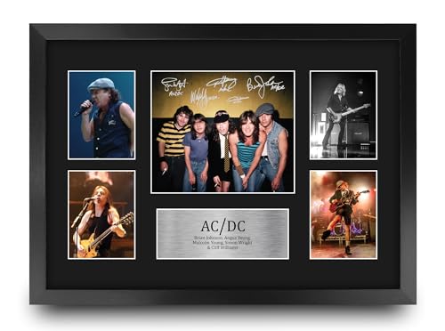 HWC Trading ACDC Rock Band Geschenke Geducktes Signiertes Autogramm Foto für Fans von Musik Memorabilien - A3 Gerahmt von HWC Trading