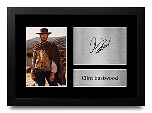 HWC Trading Clint Eastwood A4 Gerahmte Signiert Gedruckt Autogramme Bild Druck-Fotoanzeige Geschenk Für The Good, The Bad & The Ugly Filmfans von HWC Trading