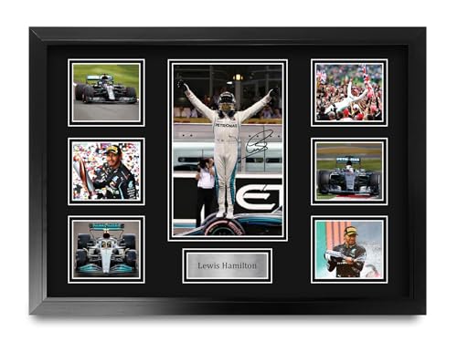 HWC Trading Lewis Hamilton Geschenke Gedrucktes Signiertes Autogramm Präsenationsdisplay für Formel 1 und Motorrennen Fans - A2 Gerahmt von HWC Trading