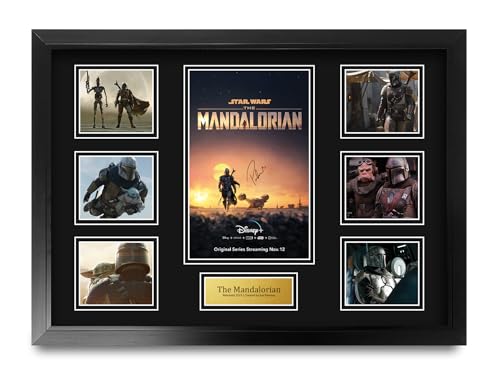 HWC Trading The Mandalorian Geschenke Geducktes Signiertes Autogramm Fotodisplay Montagedisplay für Fans von Fernsehshows - A2 Gerahmt von HWC Trading