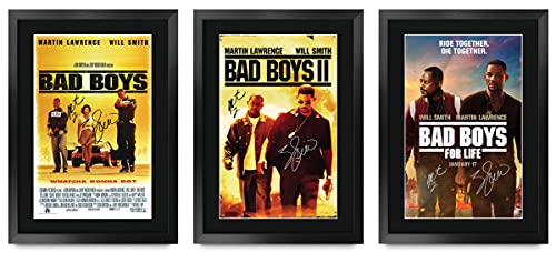 HWC Trading FR A3 Bad Boys Collection of 3 Will Smith, Martin Lawrence gedrucktes Poster, signiertes Autogramm für Film-Fans, gerahmt, A3 von HWC Trading