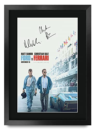 HWC Trading FR A3 Ford v Ferrari Mat Damon Christian Bale Geschenke Geduckter Poster Signiertes Autogramm Foto für Fans von Film Memorabilien - A3 Framed von HWC Trading