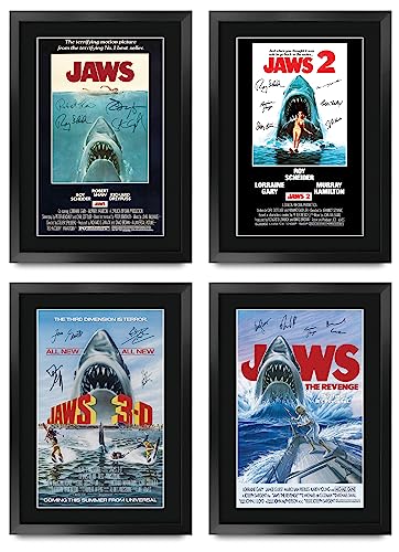 HWC Trading FR A3 Jaws Geschenke Geduckter Poster Signiertes Autogramm Foto für Fans von Film Memorabilien - A3 Gerahmt von HWC Trading