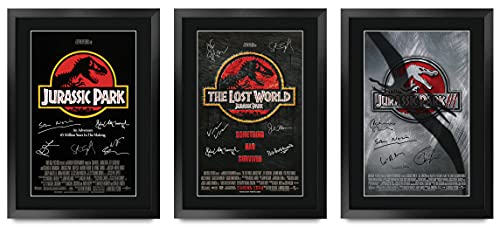 HWC Trading FR A3 Jurassic Park Collection x 3 Geschenke gedrucktes Poster signiertes Autogramm Bild für Film-Fans – A3 gerahmt von HWC Trading