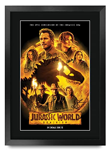 HWC Trading FR A3 Jurassic World 3 Dominion Chris Pratt Geschenke Geduckter Poster Signiertes Autogramm Foto für Fans von Film Memorabilien - A3 Framed von HWC Trading