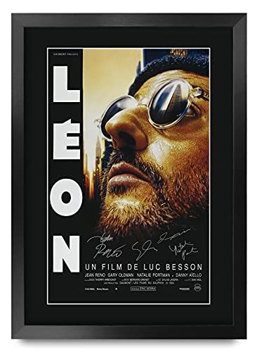 HWC Trading FR A3 Leon Jean Reno Gifts Bedrucktes Poster, signiertes Autogramm-Bild für Film-Erinnerungsstücke, Fans – A3 gerahmt von HWC Trading