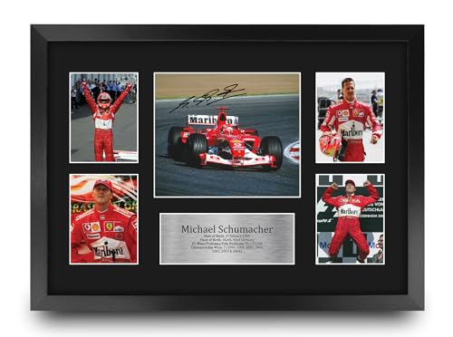 HWC Trading FR A3 Michael Schumacher Geschenke Gedrucktes Signiertes Autogramm Präsenationsdisplay für Formel 1 und Motorrennen Fans - A3 Gerahmt von HWC Trading