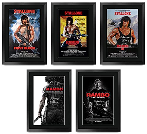 HWC Trading FR A3 Rambo Collection Sylvester Stallone Gifts gedrucktes Poster, signiertes Autogrammbild für Film-Fans, A3 gerahmt von HWC Trading