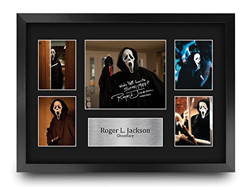 HWC Trading FR A3 Roger L Jackson Scream Ghostface Geschenke Geducktes Signiertes Autogramm Fotodisplay für Fans von Film Memorabilien - A3 Framed von HWC Trading