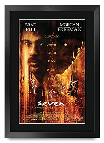 HWC Trading FR A3 Seven Brad Pitt Morgan Freeman Geschenke Geduckter Poster Signiertes Autogramm Foto für Fans von Film Memorabilien - A3 Framed von HWC Trading