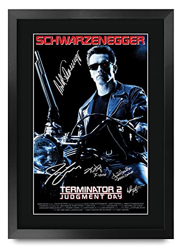 HWC Trading FR A3 Terminator 2 Judgement Day Schwarzenegger Gifts, gedrucktes Poster mit Autogramm für Film-Fans – A3 gerahmt von HWC Trading