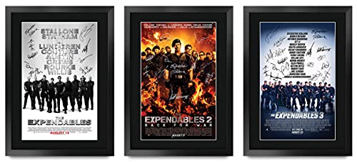HWC Trading FR A3 The Expendables Collection x 3 Sylvester Stallone Gifts gedrucktes Poster, signiertes Autogramm für Film-Fans, gerahmt, A3 von HWC Trading
