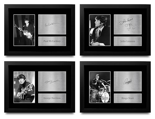 HWC Trading FR A4 Beatles Collection of All 4 Geschenke Geducktes Signiertes Autogramm Foto für Fans von Musik Memorabilien - A4 Gerahmt von HWC Trading