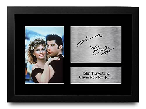 HWC Trading FR A4 John Travolta & Olivia Newton-John Grease - A4 Framed Geschenke Gedruckt, Signiert Autogramm Bild Für Film-Erinnerungsstücke-Fans - A4 Eingerahmt von HWC Trading