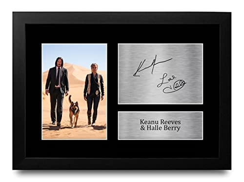 HWC Trading FR A4 Keanu Reeves & Halle Berry John Wick Geschenke Geducktes Signiertes Autogramm Foto für Fans von Film Memorabilien - A4 Gerahmt von HWC Trading