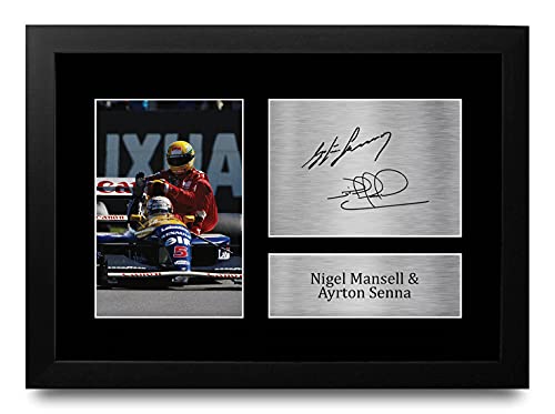 HWC Trading FR A4 Nigel Mansell & Ayrton Senna Formula 1 Geschenke Gedruckt, Signiert Autogramm Bild Für F1 Formel 1 Rennen Fans - A4 Framed von HWC Trading